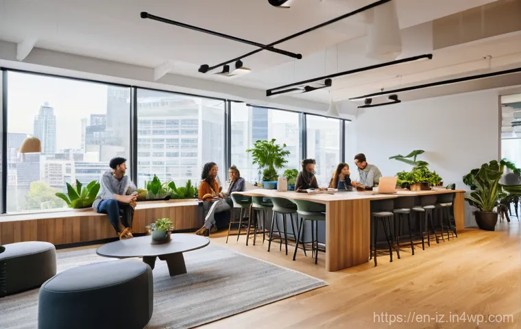 생태 심리학과 조직 문화 발전 - **A Vibrant, Collaborative Workspace:** A brightly lit, modern office environment designed for conne...