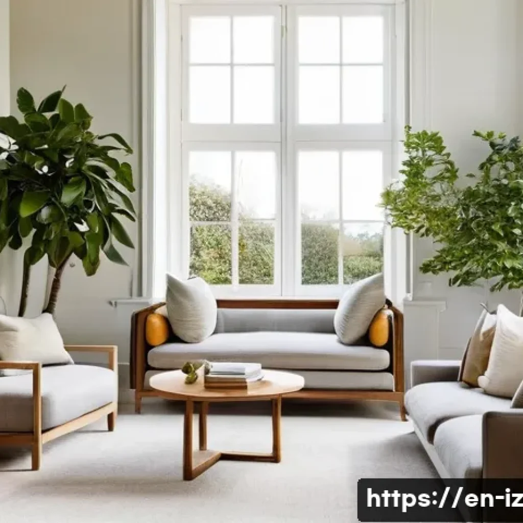생태 심리학 실천의 중요성 - **A Serene Home Sanctuary:** A wide shot of a beautifully designed, light-filled living space, embod...