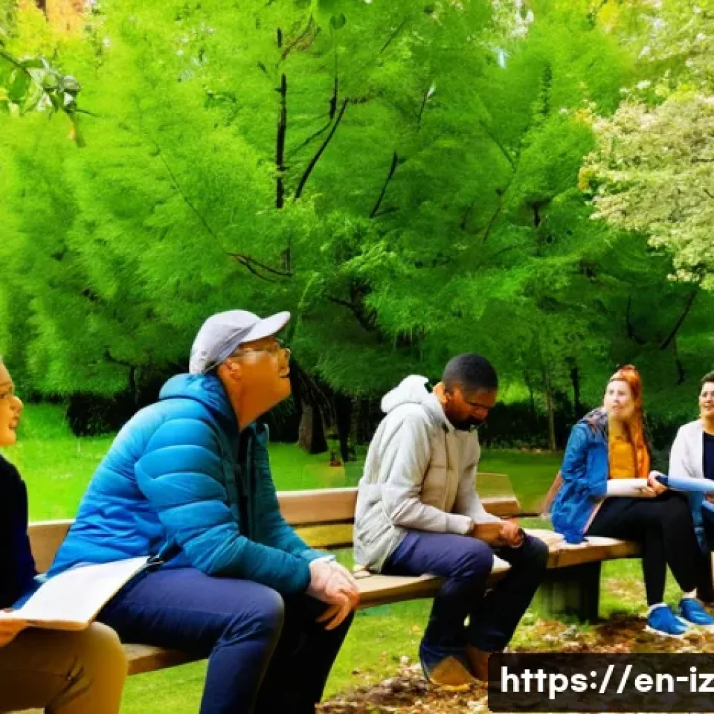 생태 심리학 실천을 위한 워크숍 기획하기 - A diverse group of adults participating in an outdoor ecological psychology workshop in a lush urban...